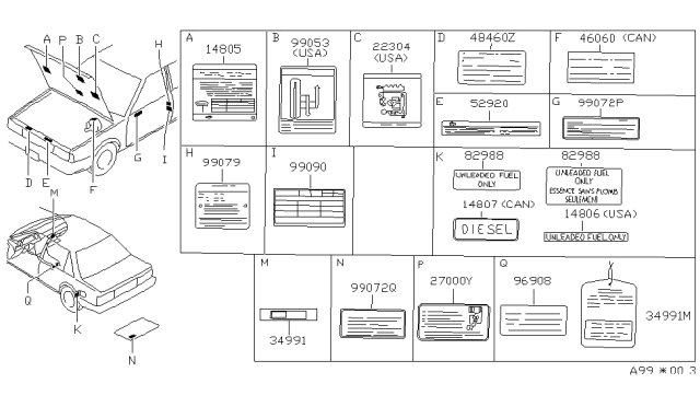 1990 Nissan Sentra Emission Label Diagram for 14805-61A05