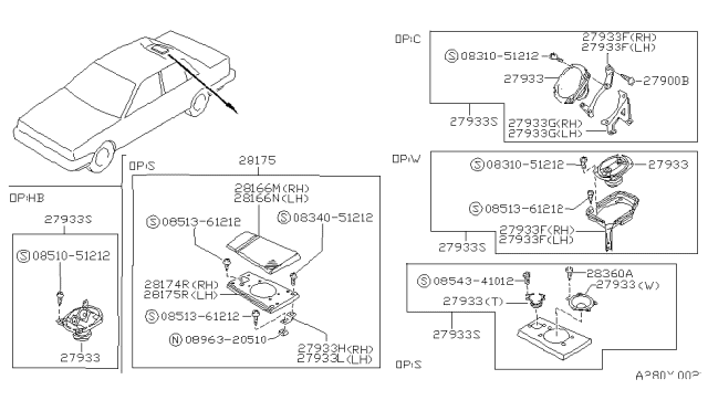 1987 Nissan Sentra Speaker Unit Diagram for 28155-50A00
