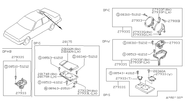 1988 Nissan Sentra Grille Speaker Rear Diagram for 28175-60A23