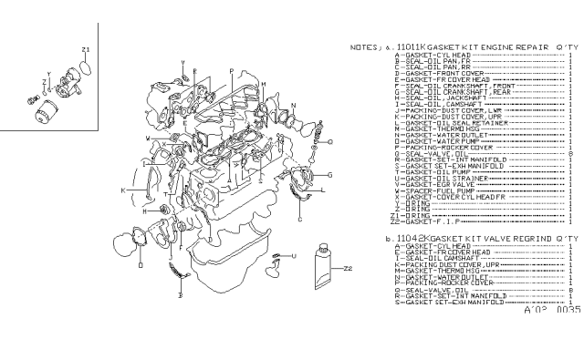 1988 Nissan Sentra GSK Kt-Valve Diagram for 11042-66A25