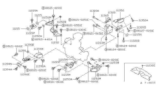 1989 Nissan Sentra Engine & Transmission Mounting Diagram 7