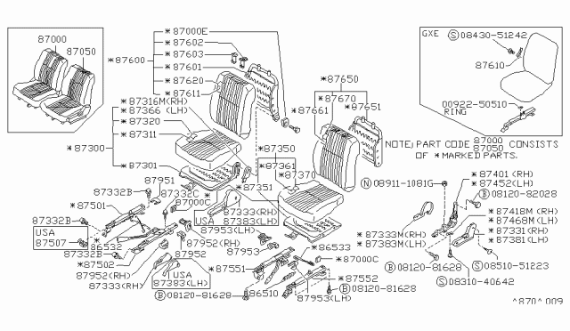 1989 Nissan Sentra FINISHER Assembly-Assist RH Diagram for 87330-50A01