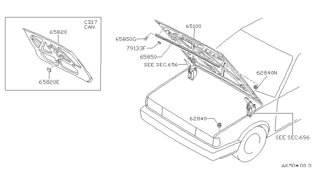 1990 Nissan Sentra Hood Panel,Hinge & Fitting Diagram