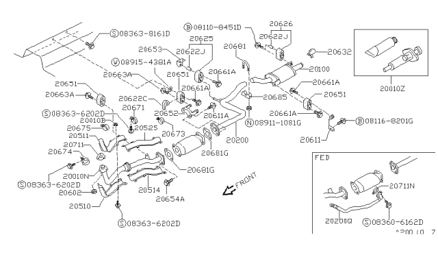 1988 Nissan Sentra Exhaust Tube Front Diagram for 20010-61A13