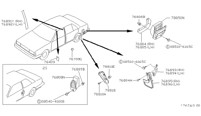 1988 Nissan Sentra Mud Guard Set-Rear, Left Diagram for 78813-61A25