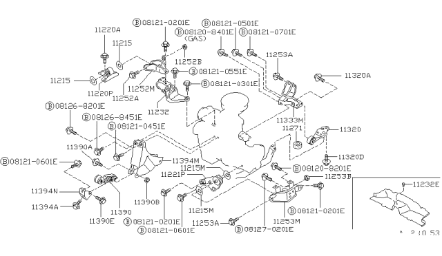 1990 Nissan Sentra Engine & Transmission Mounting Diagram 1
