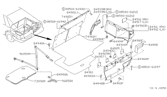 1989 Nissan Sentra Band-Parcel Shelf Blue Diagram for 84935-57A02