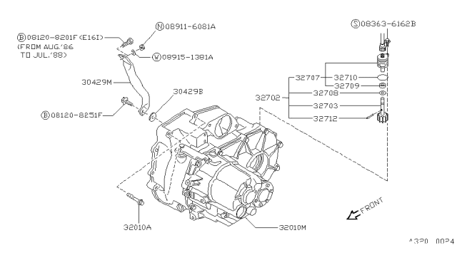 1987 Nissan Sentra Manual Transmission, Transaxle & Fitting Diagram 2