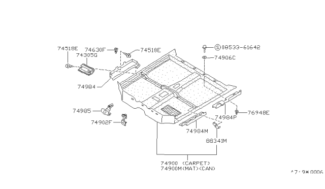 1989 Nissan Sentra Carpet Assembly Floor Black Diagram for 74902-58A13