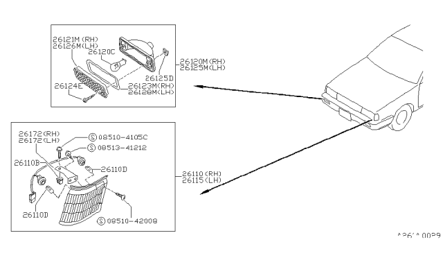 1989 Nissan Sentra Lamp Assembly Side Combination RH Diagram for B6110-69A00