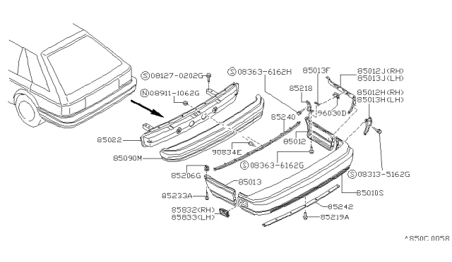 1988 Nissan Sentra Rear Bumper Diagram 4