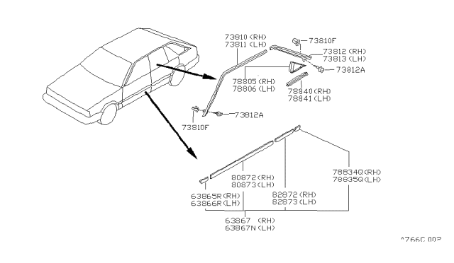 1988 Nissan Sentra Body Side Molding Diagram 4