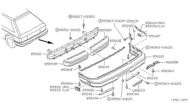 1989 Nissan Sentra Rear Bumper Diagram 3