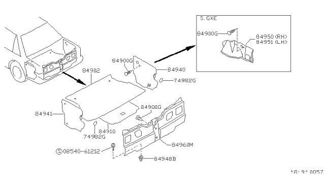 1990 Nissan Sentra Trunk & Luggage Room Trimming Diagram 3