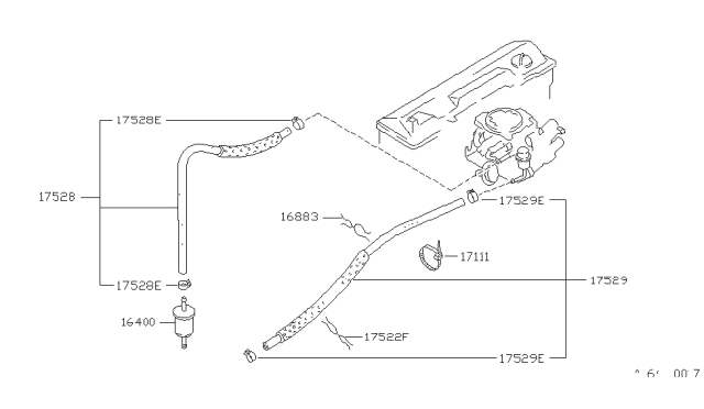 1989 Nissan Sentra Hose Assembly-Fuel Return Diagram for 16441-84A00