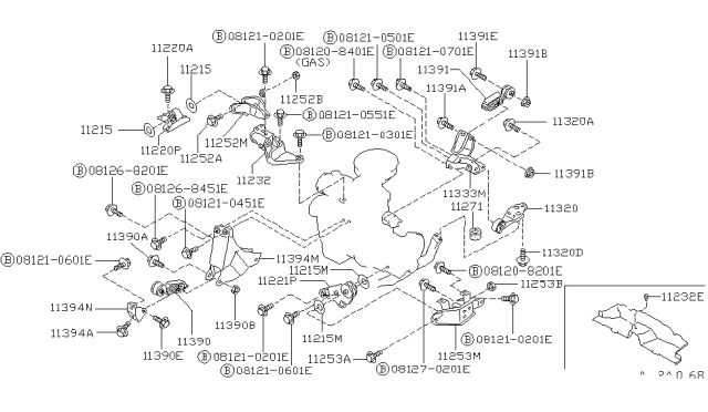 1988 Nissan Sentra Engine Mounting Insulator Rear Diagram for 11320-70A10