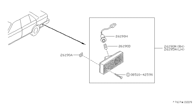 1990 Nissan Sentra Harness Assembly-Rear Side MARLR Lamp Diagram for 26254-61A00