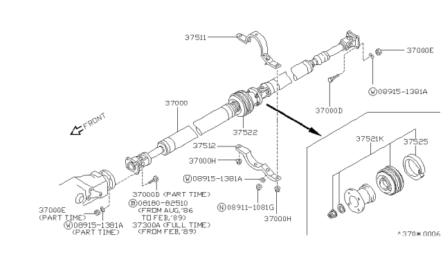 1990 Nissan Sentra Bearing Kit Center Diagram for 37521-06R25