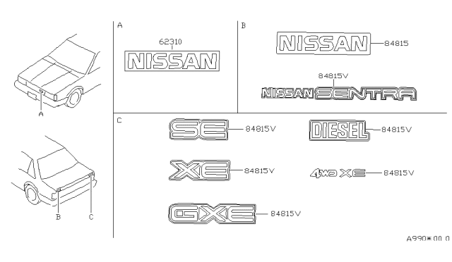 1988 Nissan Sentra Rear Window Name Label Gray Diagram for 99099-69A15