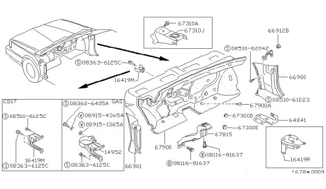 1989 Nissan Sentra INSULATOR Dash R Diagram for 67900-60A20