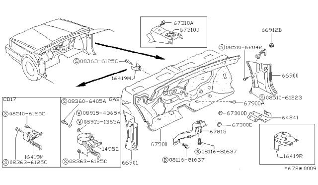 1989 Nissan Sentra FINISHER-Dash Side RH Blue Diagram for 66900-60A01