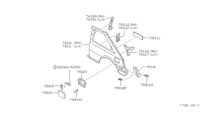 1990 Nissan Sentra Rear Fender & Fitting Diagram 3