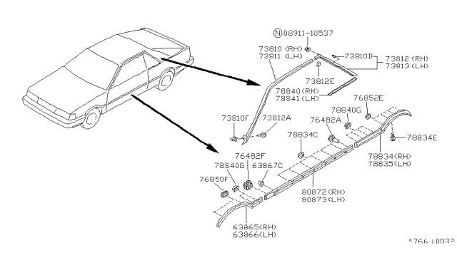 1989 Nissan Sentra MOULDING-Rear Fender LH Diagram for 78873-82A00