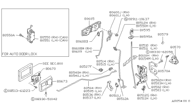 1989 Nissan Sentra Striker Assy-Front Door Lock Diagram for 80570-01G00