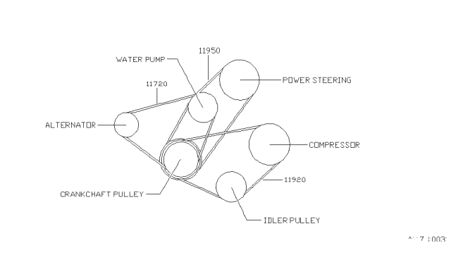 1990 Nissan Sentra Fan,Compressor & Power Steering Belt Diagram 1