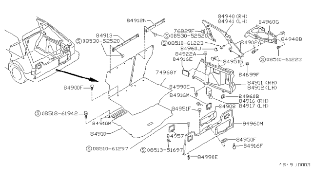 1987 Nissan Sentra Clip Trunk Rear Diagram for 01553-04331