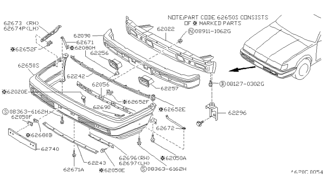 1987 Nissan Sentra Front Bumper Cover Diagram for 62022-61A27