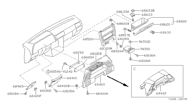 1989 Nissan Sentra FINISHER-Instrument BLACK/WHT Diagram for 68940-60A03