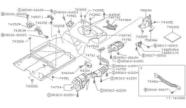 1988 Nissan Sentra Bracket Assembly-Rear Seat Support RH Diagram for 74834-50A01