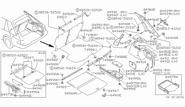 1989 Nissan Sentra Finisher-Trunk Rear Diagram for 84905-71A00