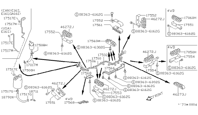 1989 Nissan Sentra Tube-Fuel Return Diagram for 17510-73A00