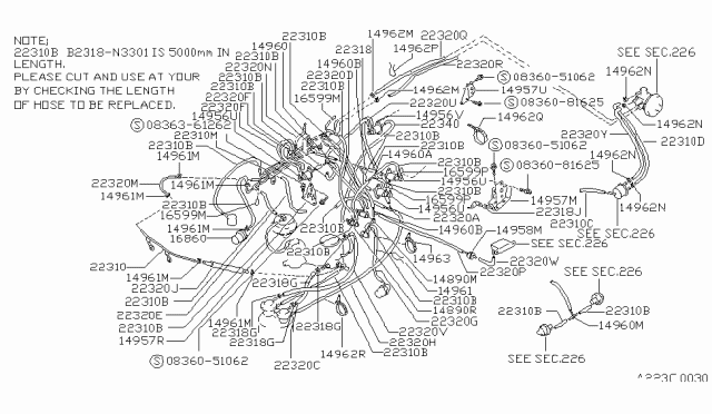 1987 Nissan Sentra Gallery Assembly Vacuum Diagram for 22310-69A11