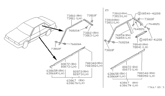 1987 Nissan Sentra MOULDING-Front Fender Rear LH Diagram for 63875-55A01