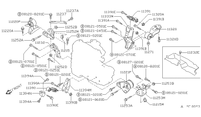 1990 Nissan Sentra Engine & Transmission Mounting Diagram 4