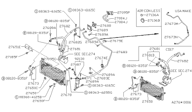 1989 Nissan Sentra Condenser,Liquid Tank & Piping Diagram