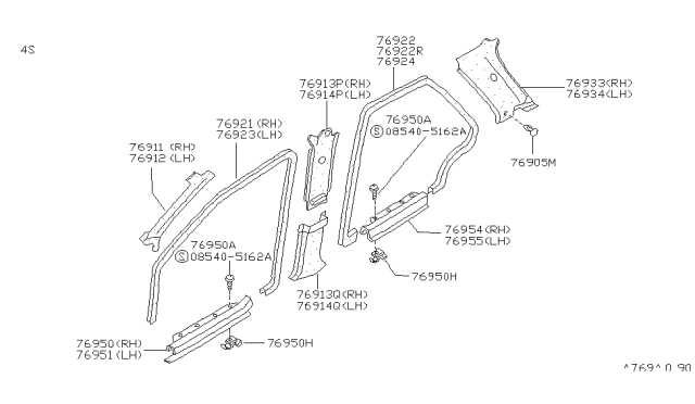 1987 Nissan Sentra WELT Body Side LH Gray Diagram for 76922-75A62