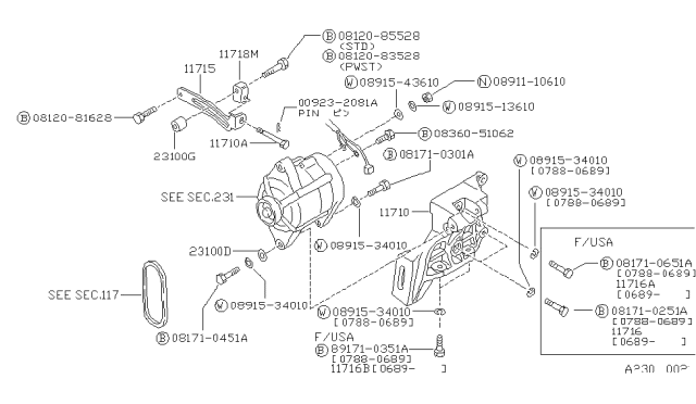 1989 Nissan Sentra Bracket-Compressor Diagram for 11910-77A10