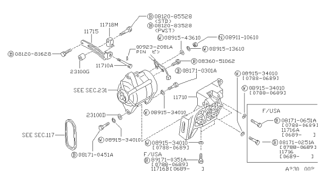 1989 Nissan Sentra Spacer-Alternator Diagram for 11713-77A00