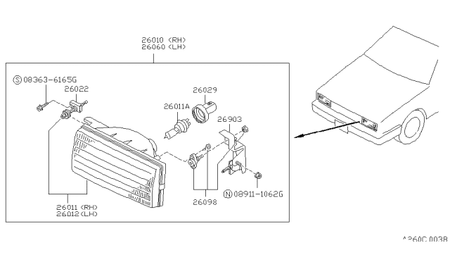 1989 Nissan Sentra HEADLAMP Bracket LH Diagram for 26090-Q5200