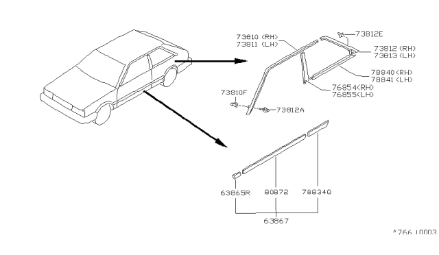 1990 Nissan Sentra Body Side Molding Diagram 3