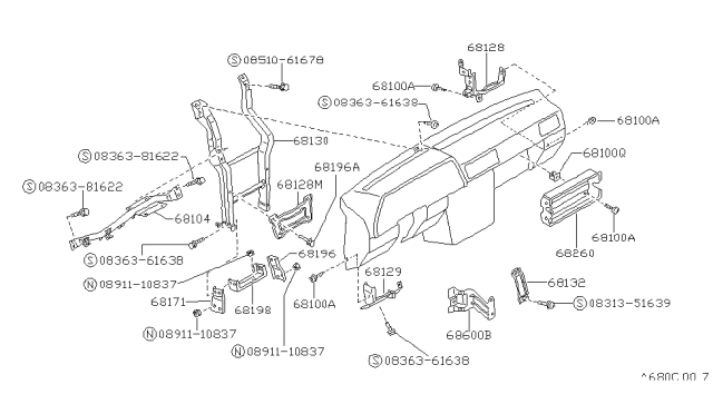 1987 Nissan Sentra Reinforce-Instrument Diagram for 68132-50A00