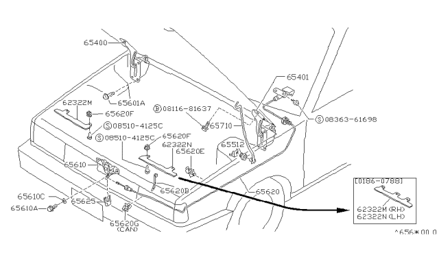 1989 Nissan Sentra Cable Assembly-Hood Lock Diagram for 65620-50A00