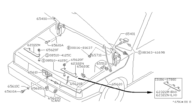 1989 Nissan Sentra Hinge Assembly-Hood RH Diagram for 65400-50A00