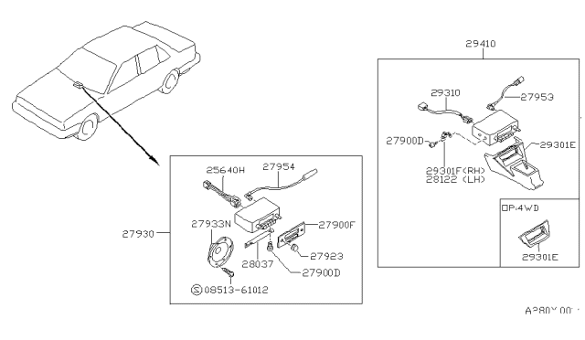 1990 Nissan Sentra Speaker Unit Diagram for 28138-60A06