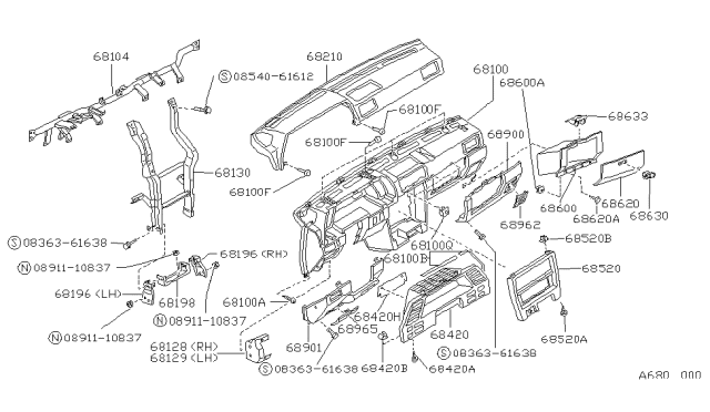 1988 Nissan Sentra Lid-Cluster Black Diagram for 68240-69A26