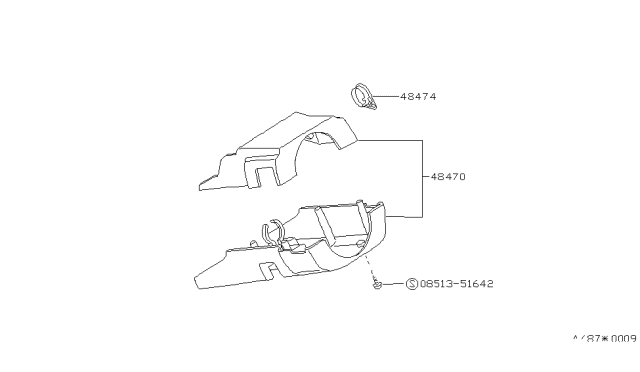 1989 Nissan Sentra Cover Set Steering Column Diagram for 48470-86A11